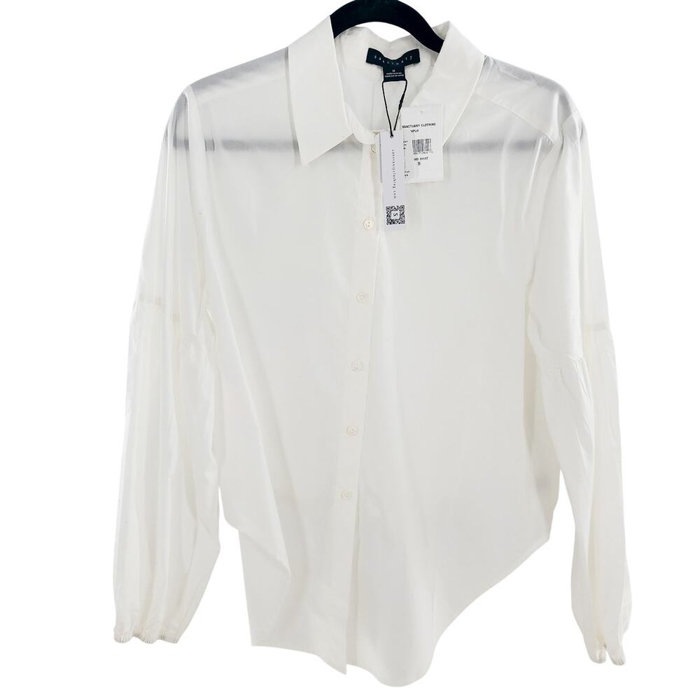 Sanctuary NWT Women’s White Cotton Tie-Front Long Sleeve Blouse Button up Top M